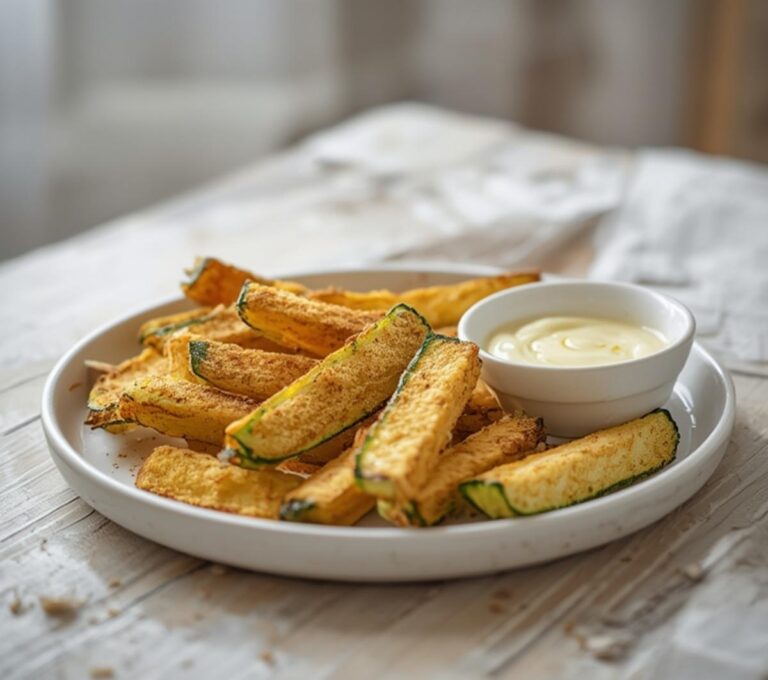 Crispy Zucchini Fries Keto: Golden Crispy Zucchini Fries Keto snack on a plate, perfect for low-carb cravings