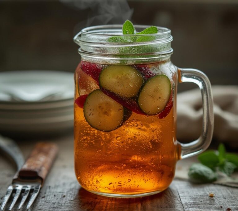 Cucumber Mint Infused Water: Cucumber Mint Infused Water in a clear glass pitcher with sliced cucumbers and fresh mint leaves for hydration.