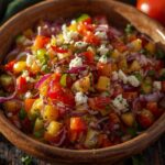 A colorful and refreshing Israeli Salad Chopped Fresh, brimming with diced vegetables and feta cheese in a rustic bowl, perfect for a light meal.