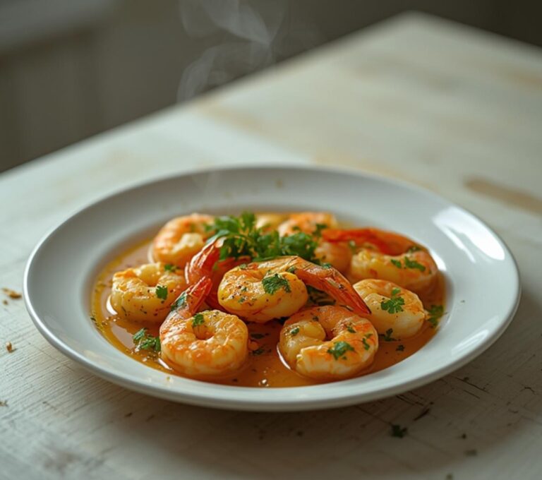 Garlic Butter Shrimp Scampi: Juicy garlic butter shrimp scampi in a skillet with parsley garnish.