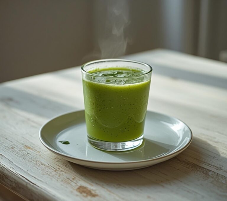 Green Goddess Detox Blend: A vibrant green smoothie detox blend in a glass, garnished with a lemon slice for a refreshing health boost.