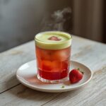Iced Strawberry Matcha Latte: Refreshing iced strawberry matcha latte in a glass with ruby-red color and creamy foam, perfect for summer weight loss drinks.