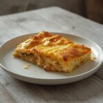 Keto Buffalo Chicken Casserole: Keto Buffalo Chicken Casserole with a golden, bubbly cheese top in a baking dish.