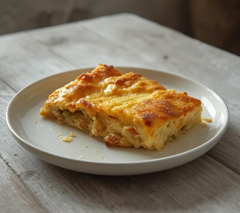Keto Buffalo Chicken Casserole: Keto Buffalo Chicken Casserole with a golden, bubbly cheese top in a baking dish.
