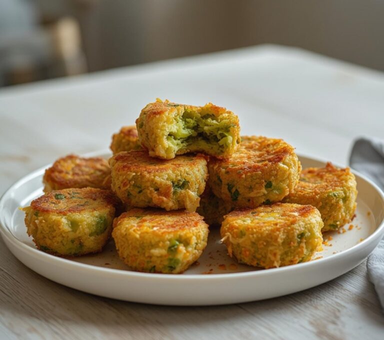 Keto Cheesy Broccoli Tots: Golden crispy keto cheesy broccoli tots on a plate with melted cheese, perfect low-carb snack.