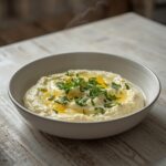 Keto Cottage Cheese Bowl: Creamy keto cottage cheese bowl topped with fresh green herbs and a drizzle of olive oil