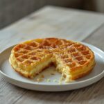 Keto Garlic Bread Chaffles: Golden crispy keto garlic bread chaffles with melted cheese and toasted edges on a plate.