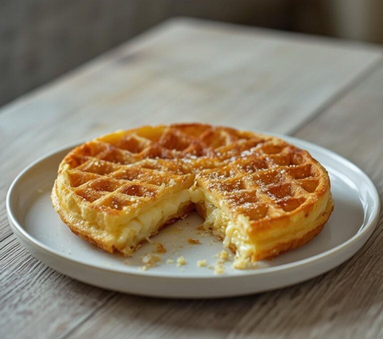 Home 9 Keto Garlic Bread Chaffles: Golden crispy keto garlic bread chaffles with melted cheese and toasted edges on a plate.