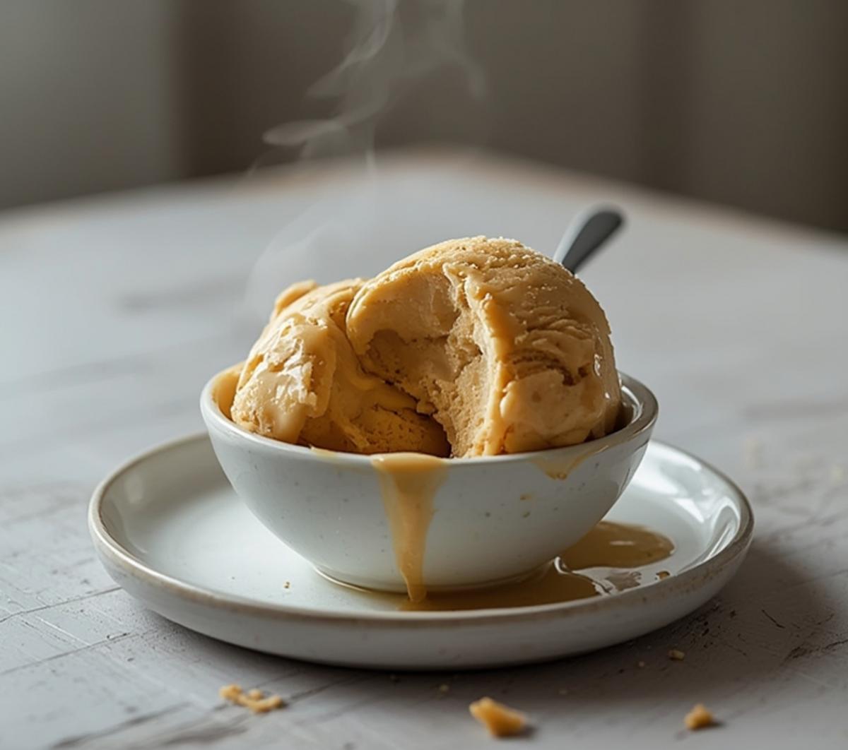 Creamy No-Bake Keto Ice Cream Recipe 4 Keto Ice Cream: Creamy keto ice cream scooped in a bowl with a smooth, glistening texture and sweet vanilla aroma.