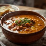 Keto Pumpkin Chili: Bowl of creamy, caramel-brown keto pumpkin chili with ground beef and spices, perfect for a low-carb fall dinner.