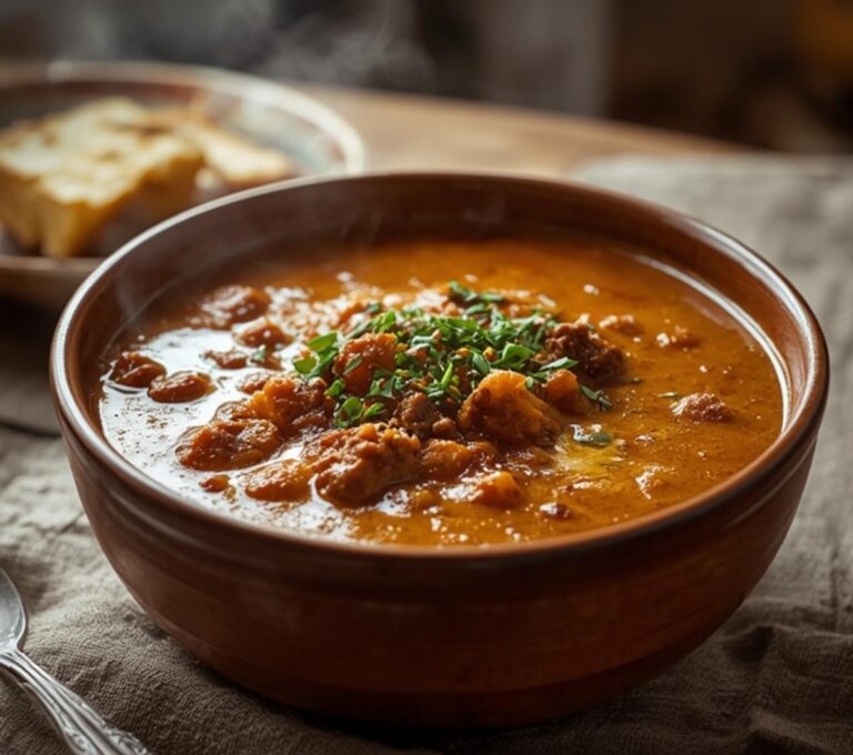 Keto Pumpkin Chili: Bowl of creamy, caramel-brown keto pumpkin chili with ground beef and spices, perfect for a low-carb fall dinner.