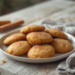 Keto Snickerdoodle Cookies: Golden keto snickerdoodle cookies with cinnamon sugar coating on a baking sheet.