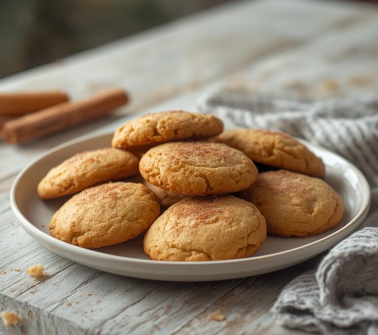 Home 9 Keto Snickerdoodle Cookies: Golden keto snickerdoodle cookies with cinnamon sugar coating on a baking sheet.