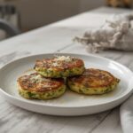Keto Spinach Ricotta Cakes: Golden keto spinach ricotta cakes on a baking sheet with crisp edges and creamy green filling.