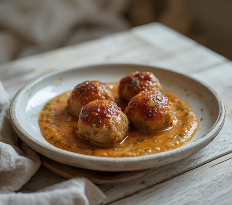 Home 9 Keto Swedish Meatballs: Juicy Keto Swedish Meatballs in a creamy sauce in a skillet, golden brown and glistening.