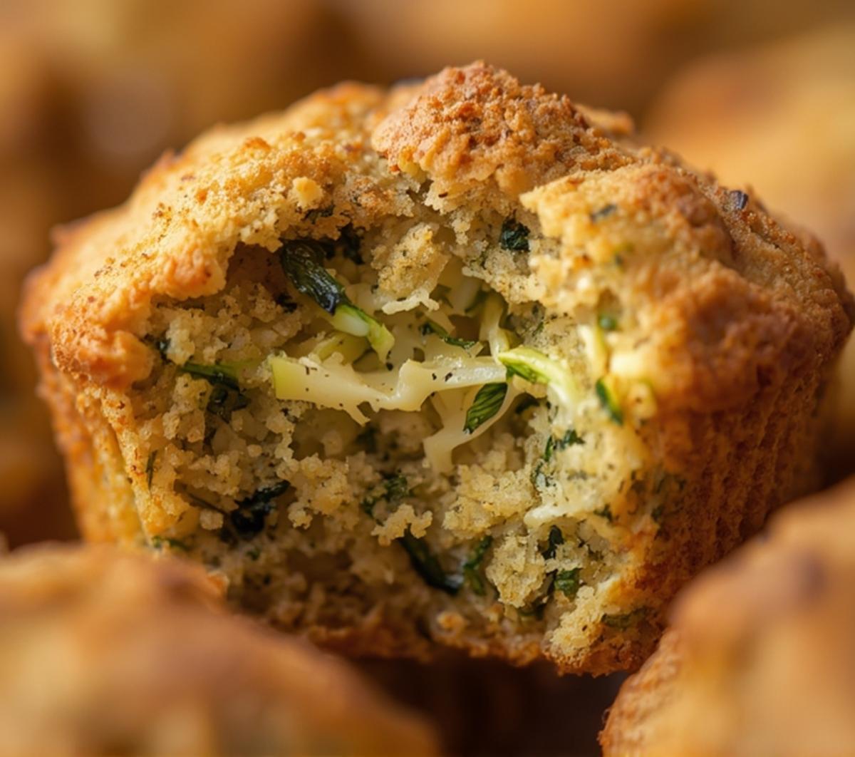 5 Savory Zucchini Muffins Keto Recipes for a Quick Breakfast 2 Extreme close-up of a Savory Zucchini Muffin Keto, highlighting the intricate texture of the crumb, grated zucchini, and golden cheesy crust.