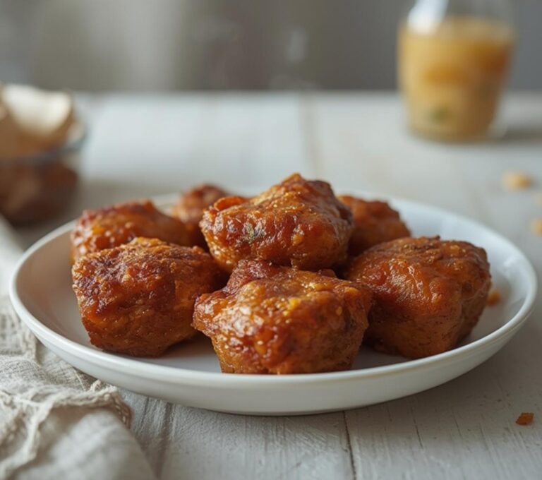 Home 12 Low Carb Beef Bites: Crispy golden low carb beef bites on a plate, ready for keto snacking with savory parmesan coating.