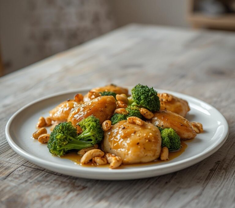 Low Carb Cashew Chicken: Low Carb Cashew Chicken stir fry with golden chicken and toasted cashews in a skillet.