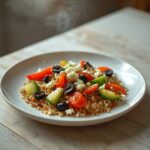 Mediterranean Couscous Salad: Vibrant Mediterranean couscous salad with fresh vegetables, feta, and olives in a bowl.