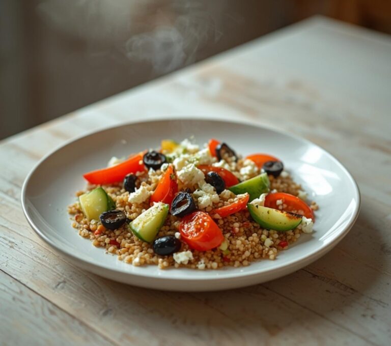 Home 11 Mediterranean Couscous Salad: Vibrant Mediterranean couscous salad with fresh vegetables, feta, and olives in a bowl.