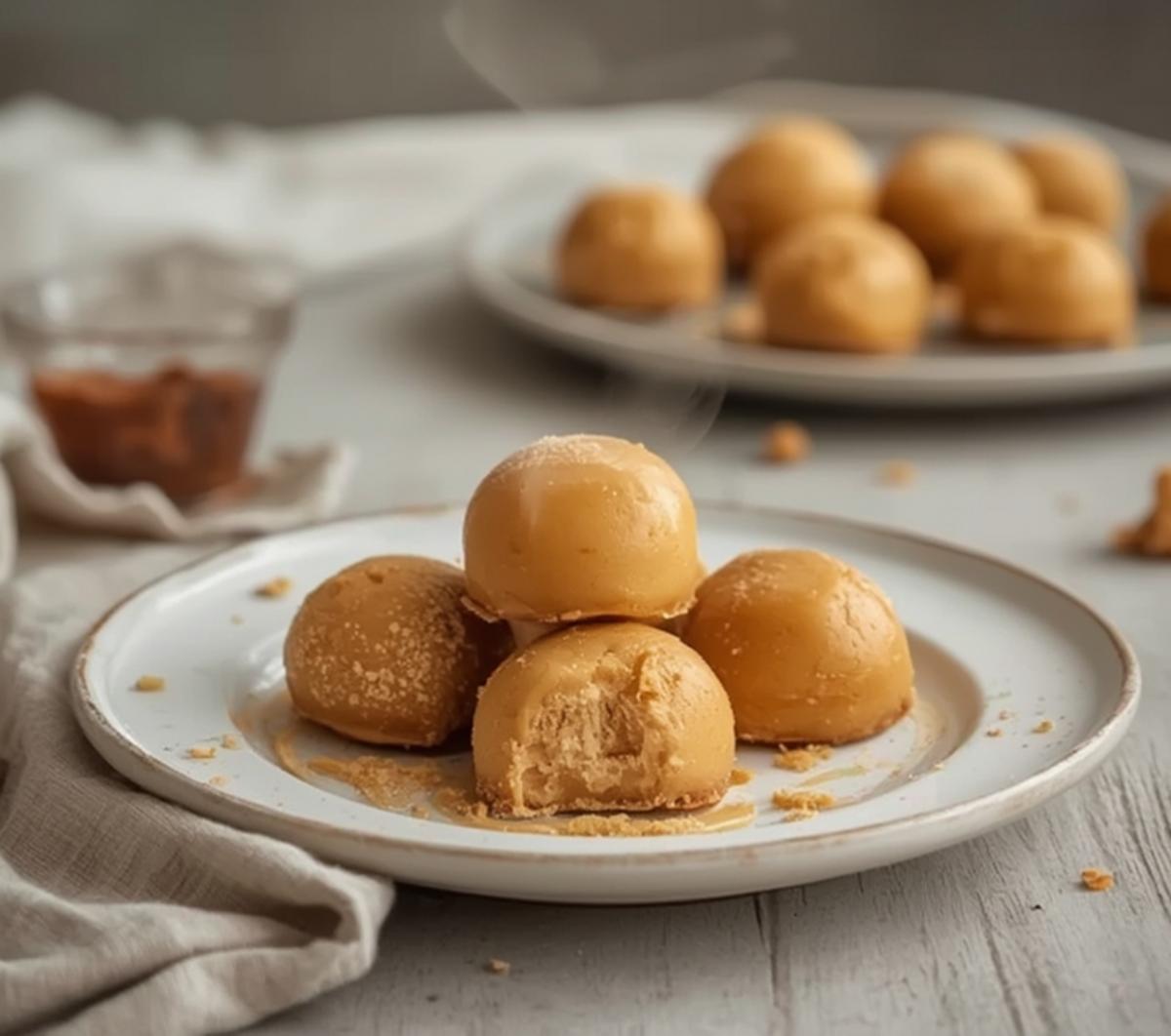 Easy Peanut Butter Fat Bombs for Keto Snacking 4 Peanut Butter Fat Bombs: Caramel-brown creamy peanut butter fat bombs on a tray, perfect keto snack.
