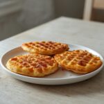 Pumpkin Spice Chaffles: Golden crispy pumpkin spice chaffles stacked on a plate with a dusting of cinnamon, perfect for a keto breakfast.