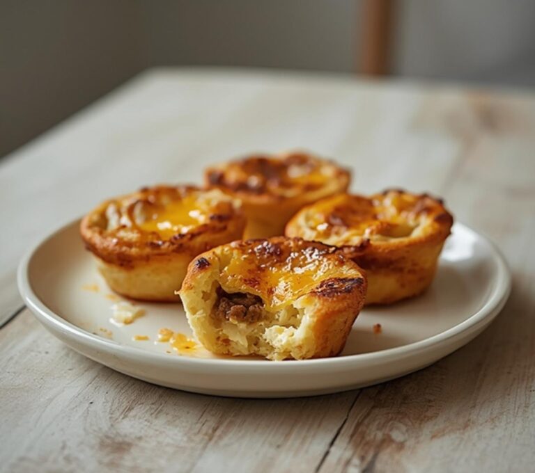 Home 11 Sausage Cheese Egg Muffins: Golden baked Sausage Cheese Egg Muffins with melted cheese in a muffin tin, perfect for a keto breakfast.
