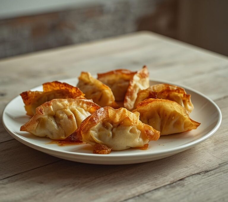 Sheet Pan Potstickers: Crispy sheet pan potstickers with golden edges on a baking sheet for a keto snack.