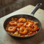 Shrimp Egg Roll Skillet: Crispy Shrimp Egg Roll Skillet in a pan with golden cabbage and glistening shrimp.