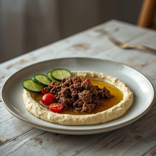 spiced beef hummus plate