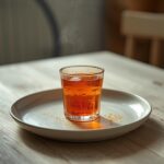 Spicy Cayenne Lemon Shot: Spicy Cayenne Lemon Shot in a glass, ruby-red with a bright golden surface for a morning energy boost.