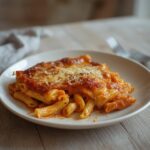 Spicy Chicken Pasta Bake: A golden, bubbling spicy chicken pasta bake fresh from the oven with melted cheese and a creamy red sauce.