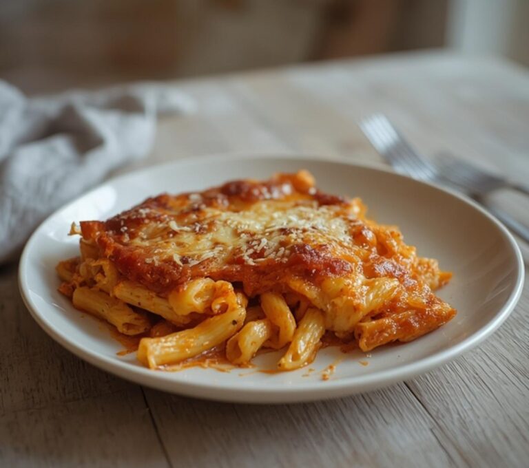 Spicy Chicken Pasta Bake: A golden, bubbling spicy chicken pasta bake fresh from the oven with melted cheese and a creamy red sauce.