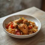 Spicy Turkey Cabbage Bowl: A steaming bowl of spicy turkey cabbage bowl with golden cabbage and ruby-red peppers.