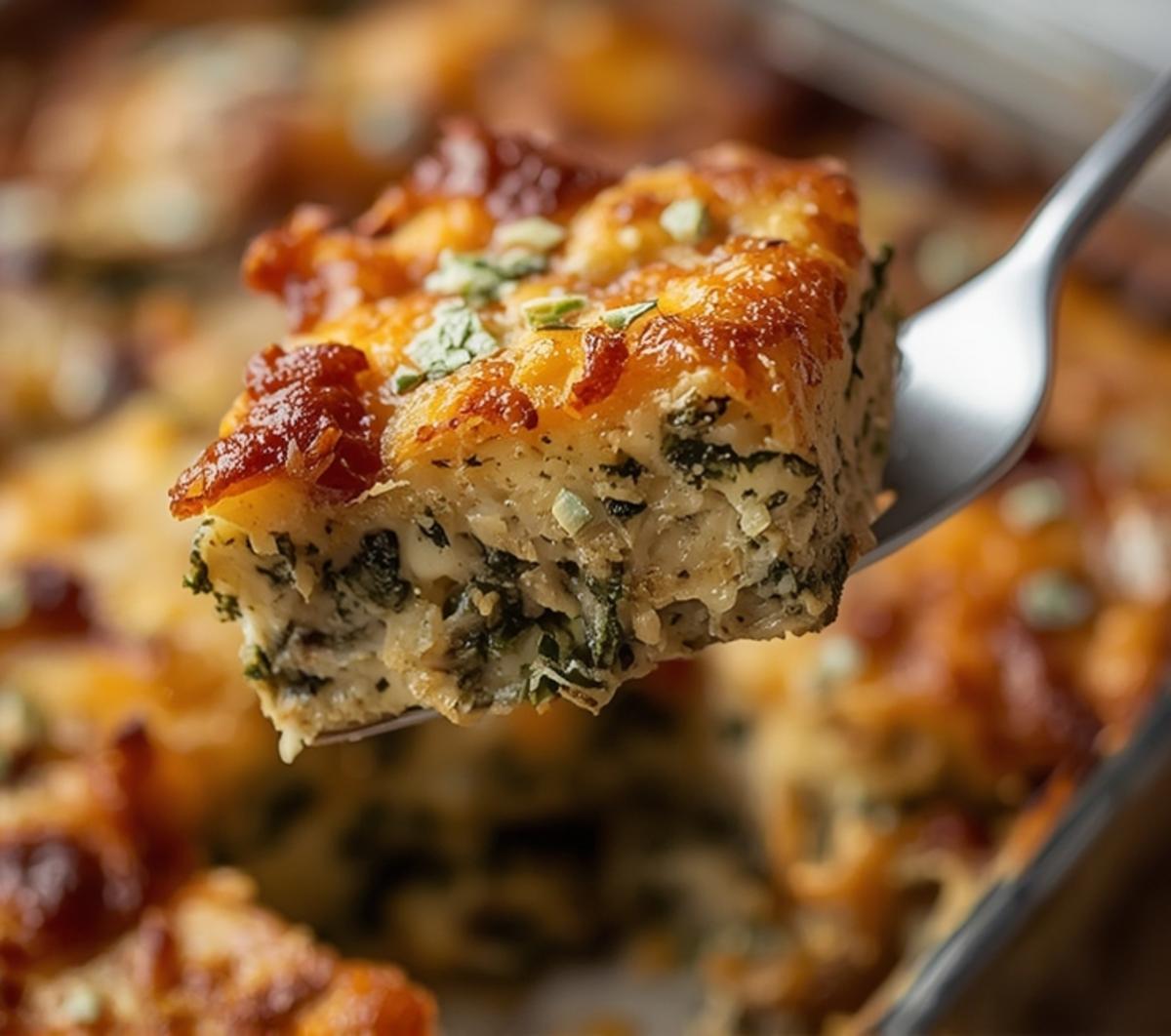 Crispy Spinach Bacon Blue Cheese Casserole 2 spinach bacon blue cheese 1