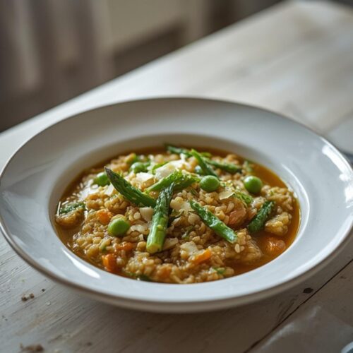 spring vegetable farro risotto