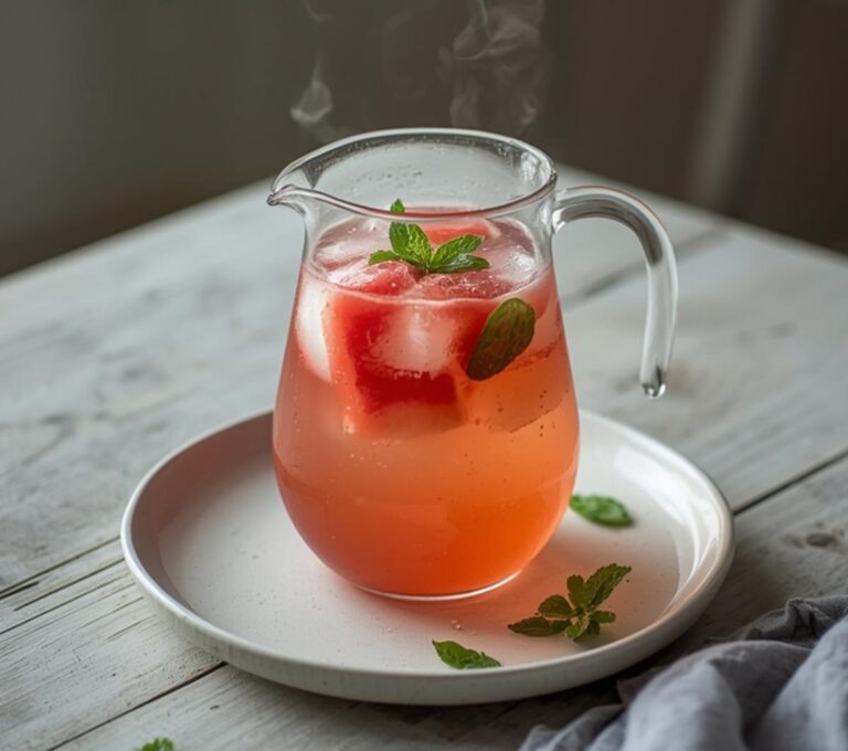 Watermelon Lime Hydration: Refreshing ruby-red Watermelon Lime Hydration in a pitcher with mint and ice.