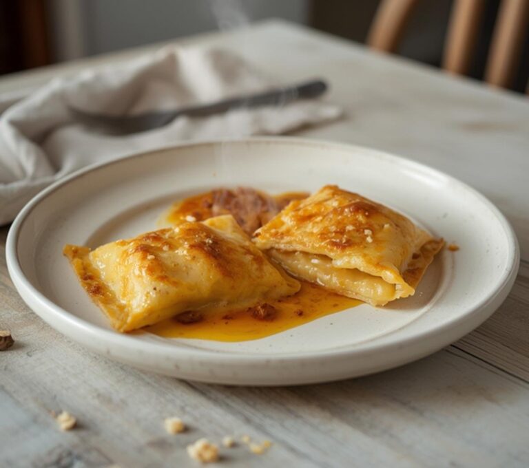 Wonton Wrapper Ravioli: Golden crispy keto wonton wrapper ravioli with creamy ricotta filling on a plate