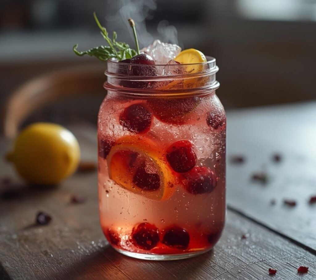 Cherry Lime Detox Drink: Ruby-red cherries and lime slices floating in a glistening glass of detox water for hydration.