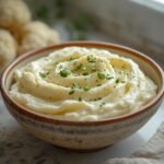A rustic bowl of fluffy and creamy Keto Mashed Cauliflower garnished with fresh chives.
