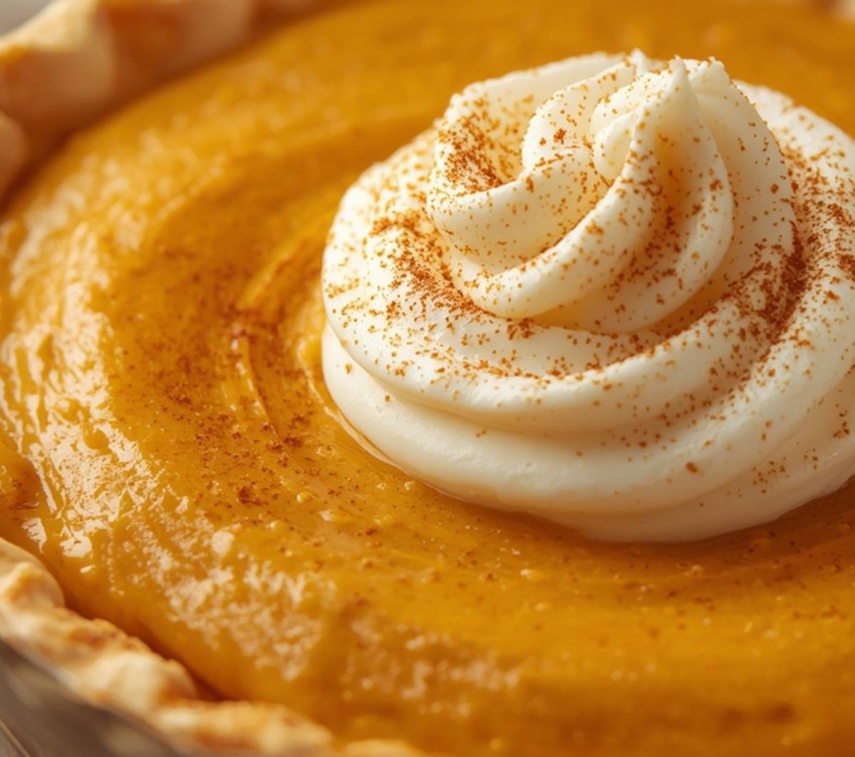 Close-up macro shot showcasing the creamy texture and crust of Keto Pumpkin Pie.