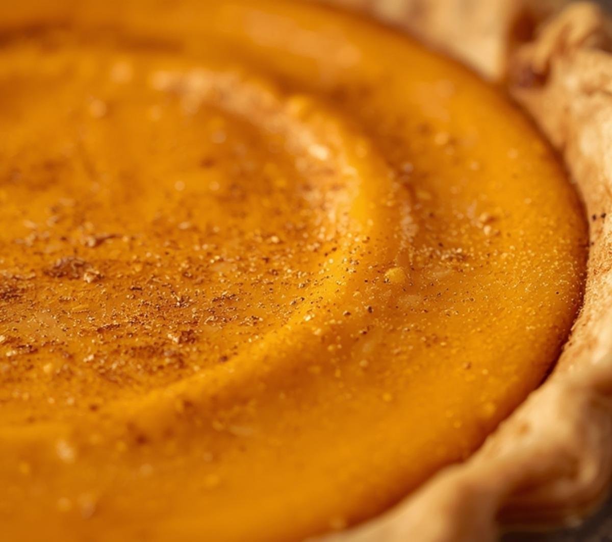 A close-up view showing the creamy texture and spiced filling of a Low Carb Sweet Potato Pie